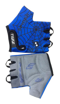 Перчатки 08-202029 детские лайкра SPIDER сине-черные, р-р 8/L (для 6-8 лет), GRIP GEL, с петельками, на липучке FUZZ